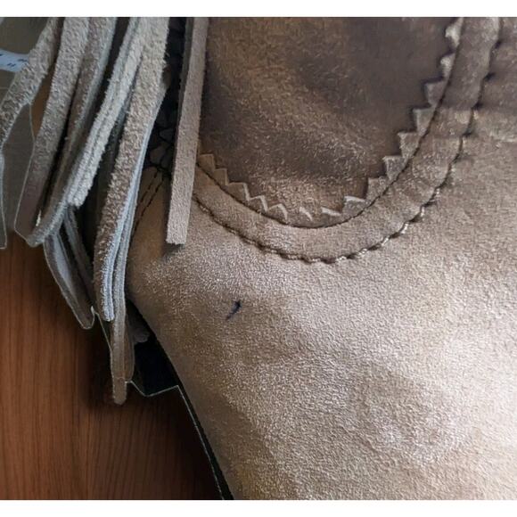 Sam Edelman LOUIE Taupe Suede Fringed Western Style Ankle Boots 7.5 Boho Preppy - Picture 4 of 7